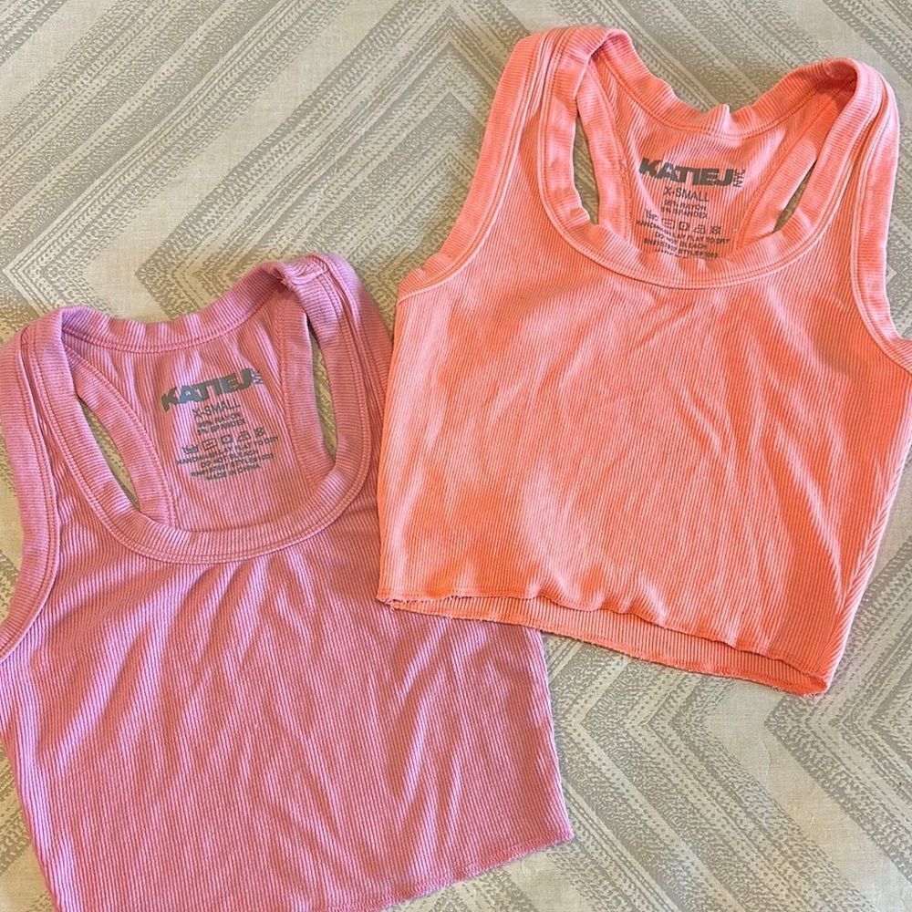 Katie J NYC Girls Pink and Orange Cropped Tank Tops - Size XS